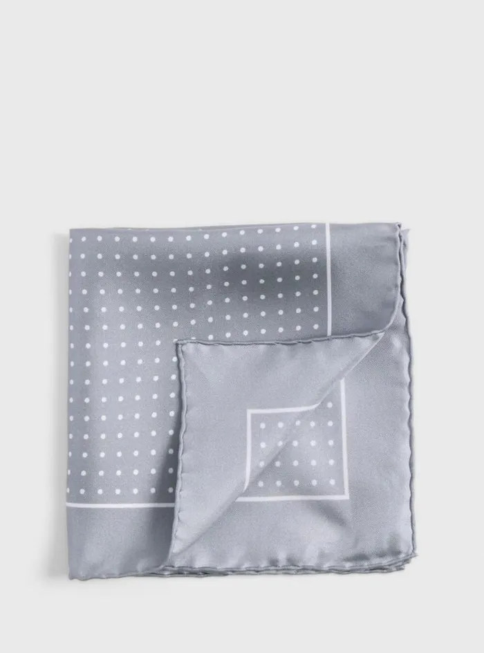Men Paul Stuart Pocket Squares Silk Twill Dot Print Pocket Square Silverwhite