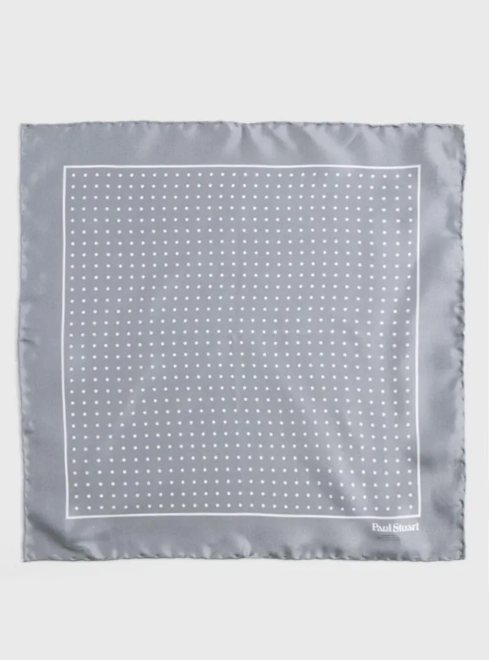 Men Paul Stuart Pocket Squares Silk Twill Dot Print Pocket Square Silverwhite