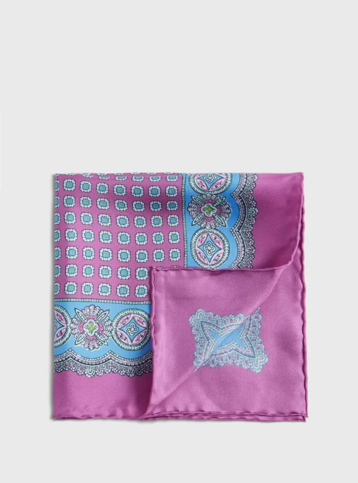 Men Paul Stuart Pocket Squares Silk Twill Medallion Pocket Square Purple