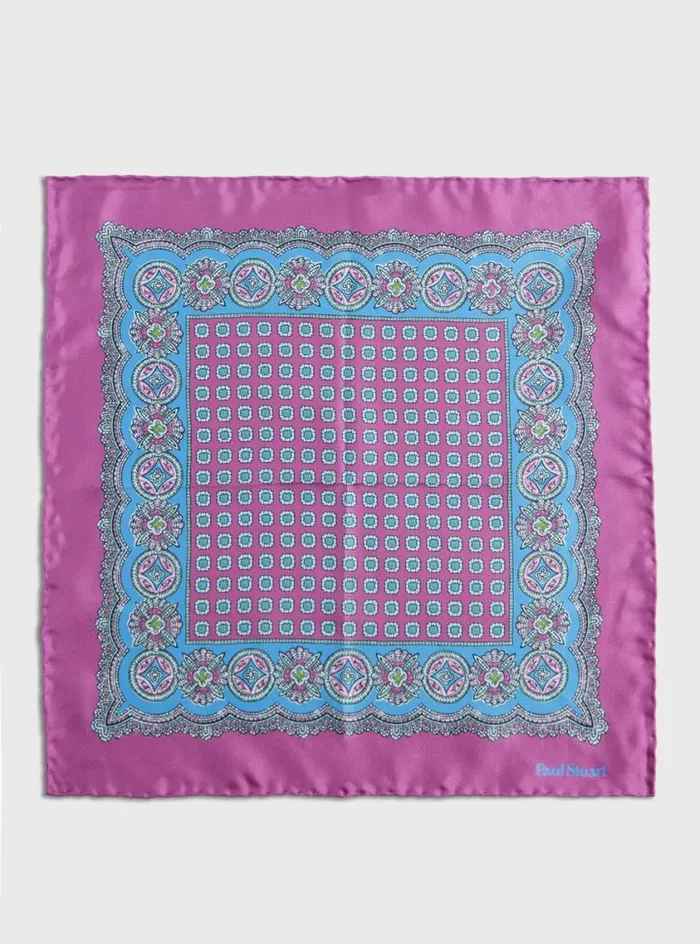 Men Paul Stuart Pocket Squares Silk Twill Medallion Pocket Square Purple