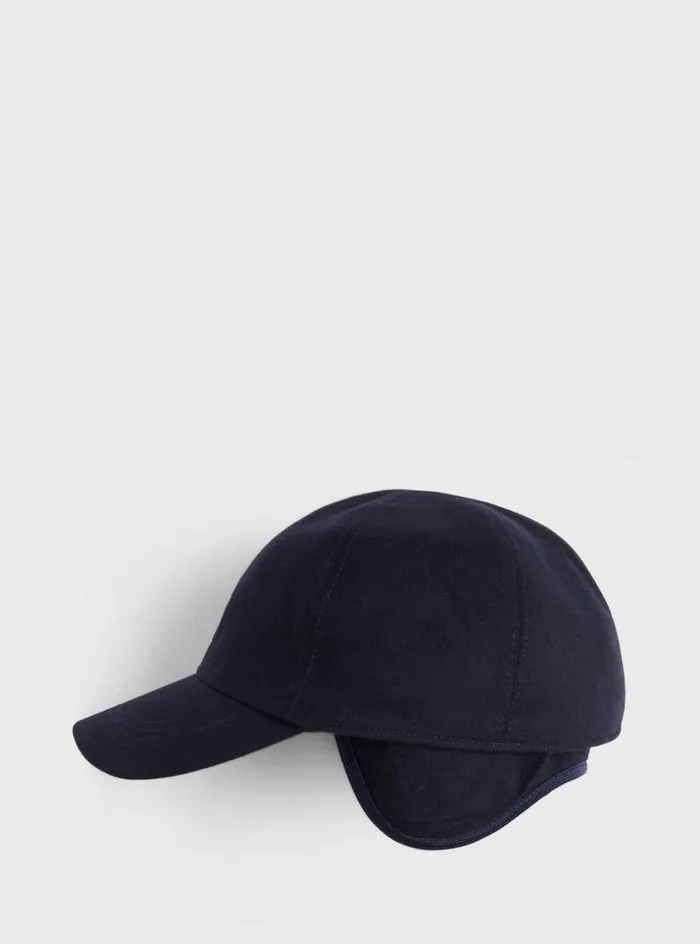Men Paul Stuart Scarves Hats Gloves Baseball Cap With Ear Flaps Navy