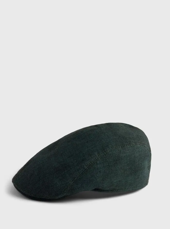 Men Paul Stuart Scarves Hats Gloves Linen Hopsack Ivy Cap Dark Green