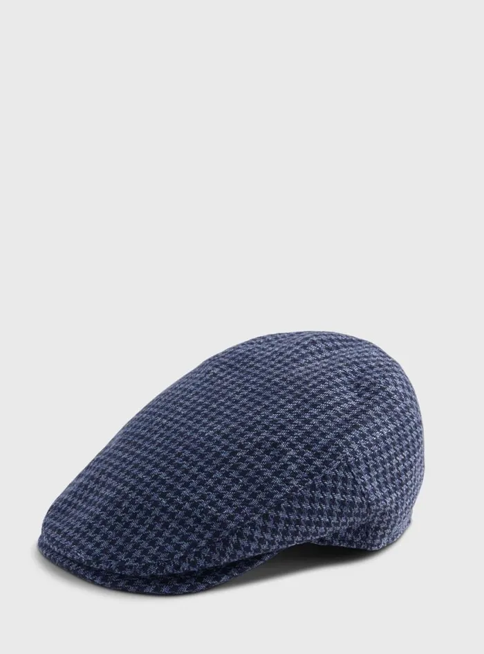 Men Paul Stuart Scarves Hats Gloves Linen Houndstooth Ivy Cap Navyblue