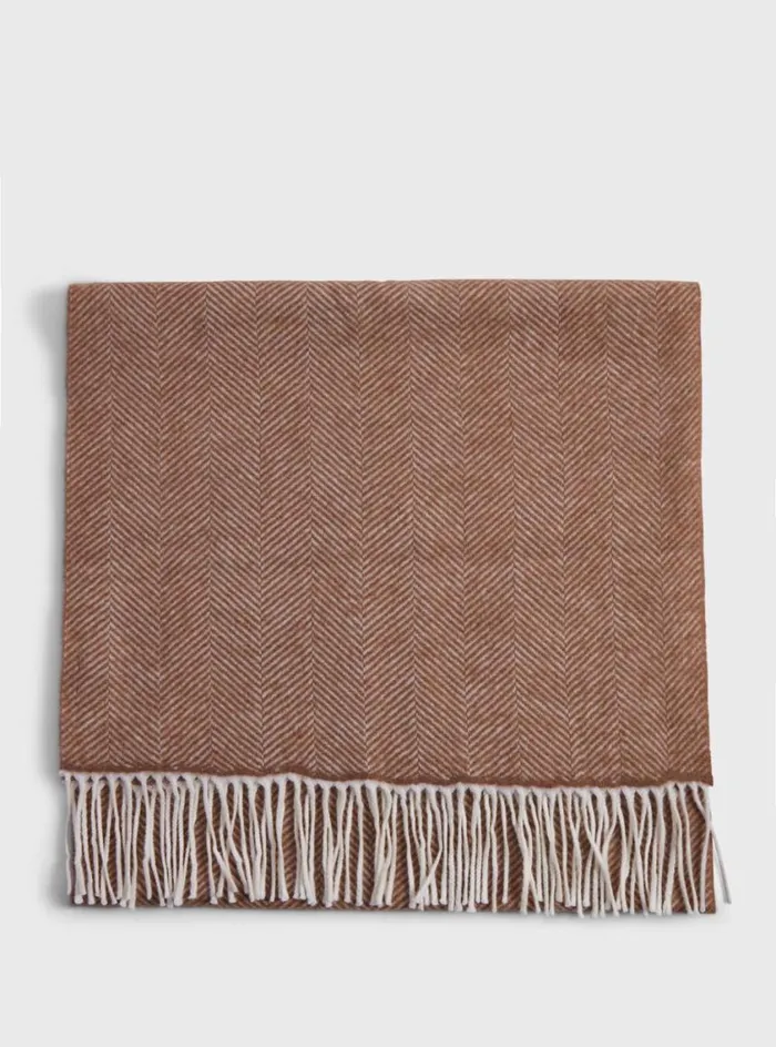 Men Paul Stuart Scarves Hats Gloves Wool Chevron Scarf Camel