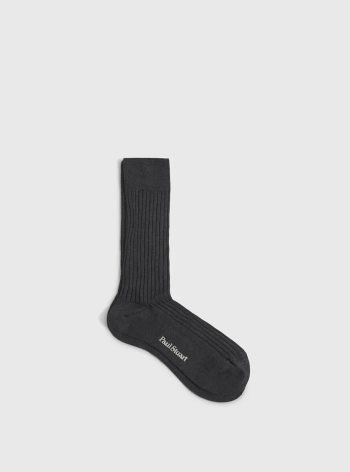Men Paul Stuart Socks Classic Cotton Ribbed Sock Grey