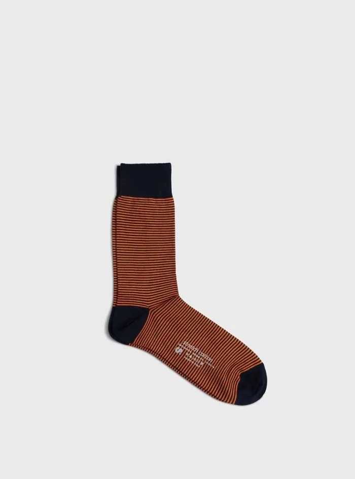 Men Paul Stuart Socks Cotton Horizontal Stripe Sock Navyorange