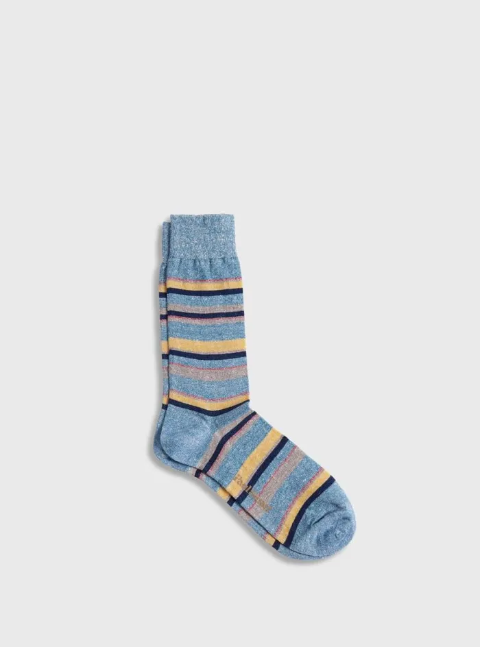 Men Paul Stuart Socks Linen Mlange Striped Sock Seafoam