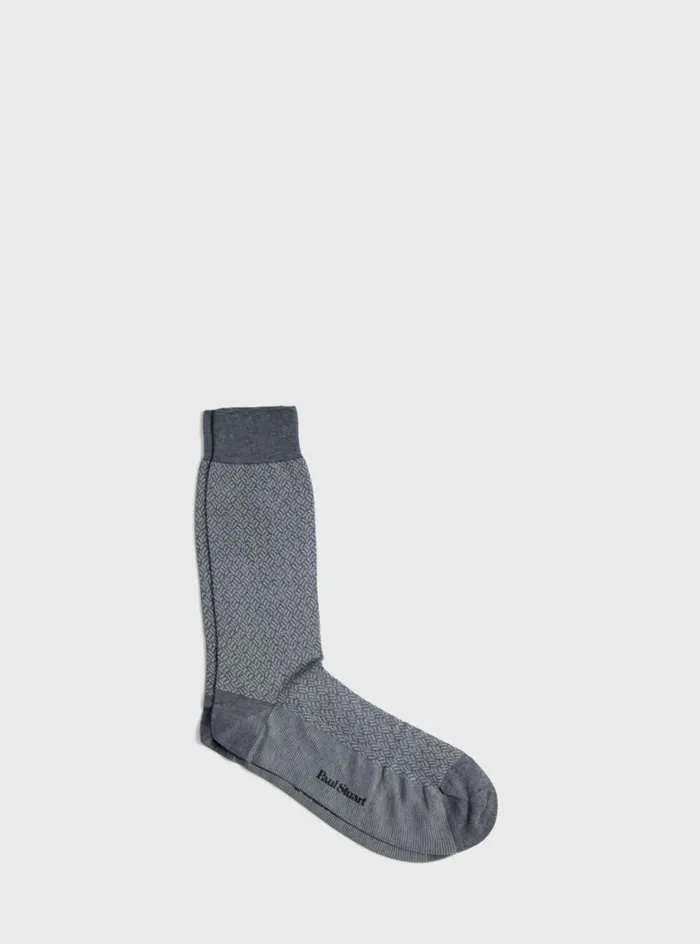 Men Paul Stuart Socks Mercerized Cotton Parquet Pattern Sock Silver Grey