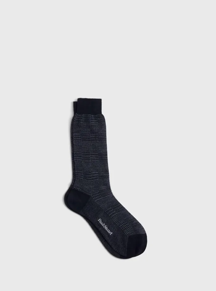 Men Paul Stuart Socks Wool Glen Plaid Sock Black