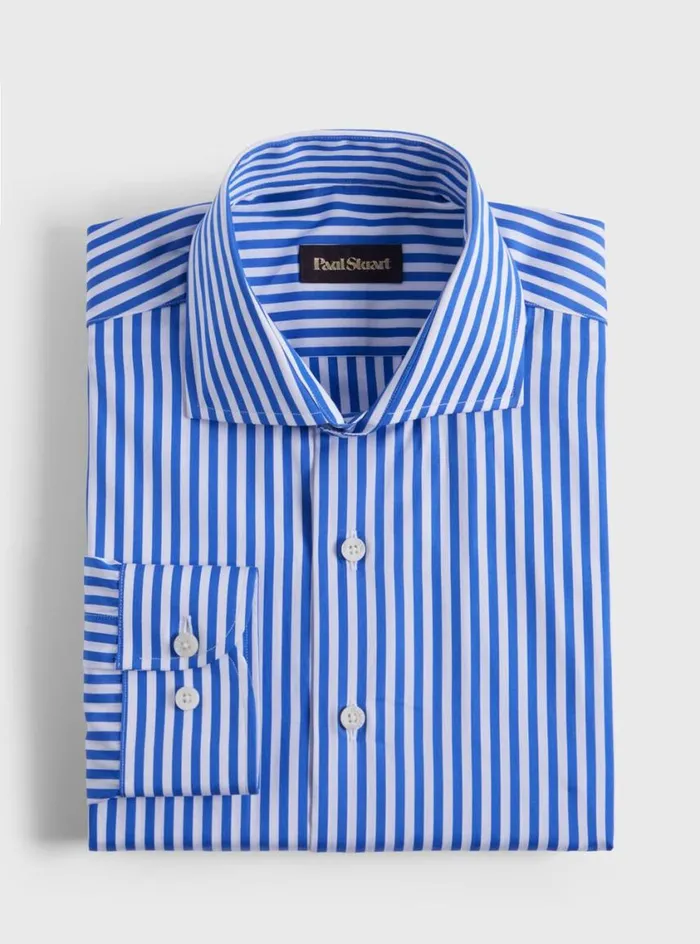 Men Paul Stuart Sport Shirts Cotton Bengal Stripe Sport Shirt Blue