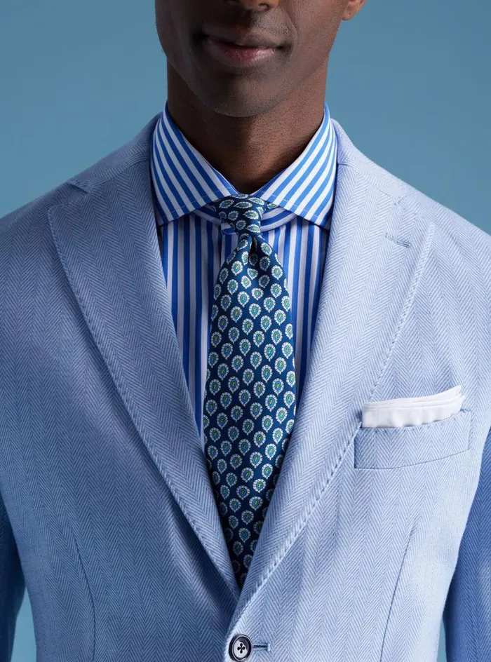 Men Paul Stuart Sport Shirts Cotton Bengal Stripe Sport Shirt Blue