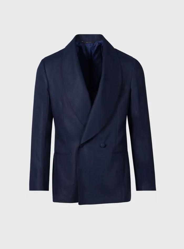 Men Paul Stuart Suits and Tuxedos Double Breasted Linen Dinner Jacket Navy