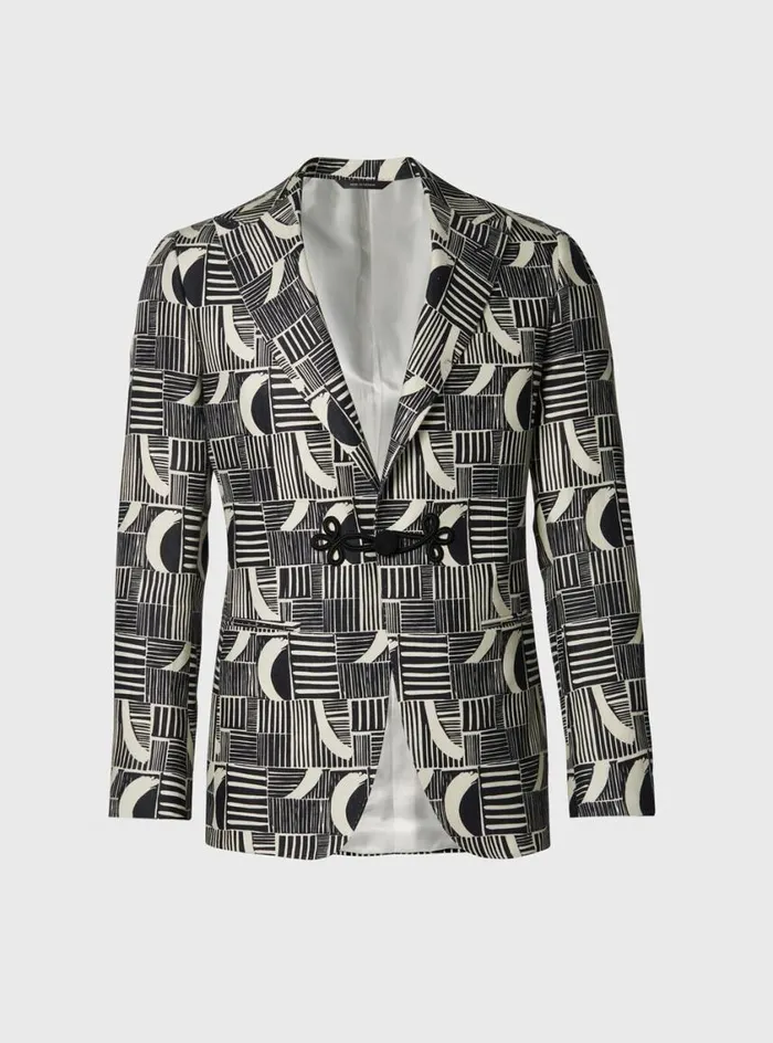 Men Paul Stuart Suits and Tuxedos Linen Print Dinner Jacket Blackwhite
