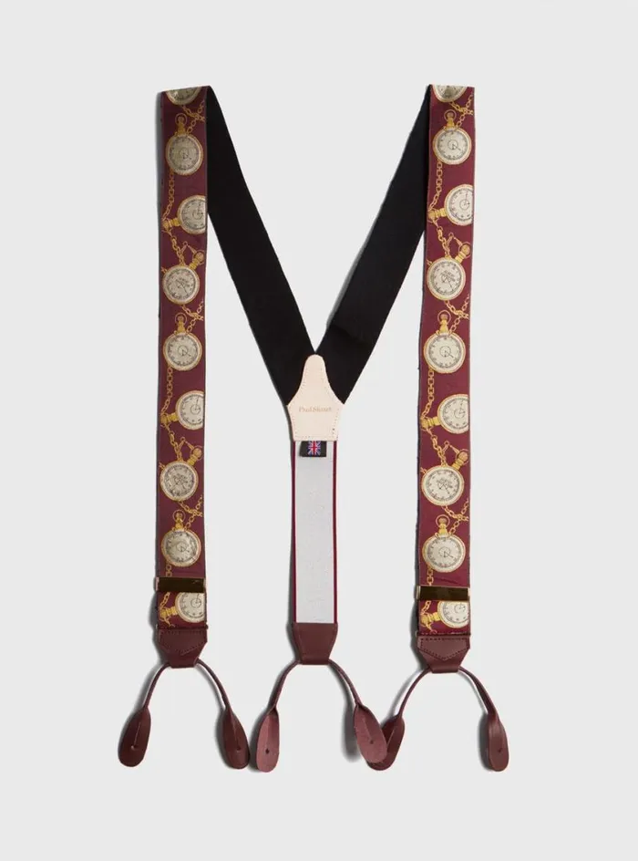 Men Paul Stuart Suspenders Pocket Watch Braces White