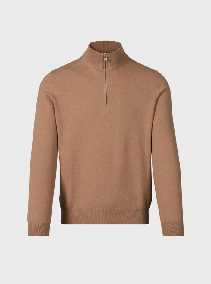 Men Paul Stuart Sweaters Cashmere 14 Zip Sweater Camel