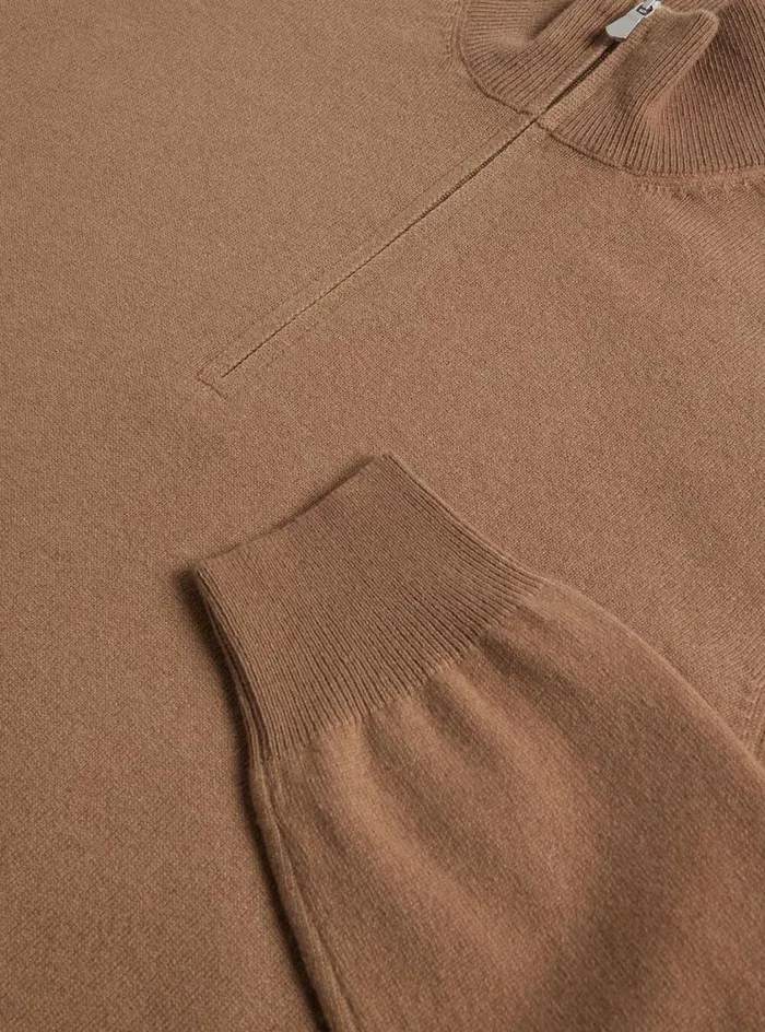 Men Paul Stuart Sweaters Cashmere 14 Zip Sweater Camel