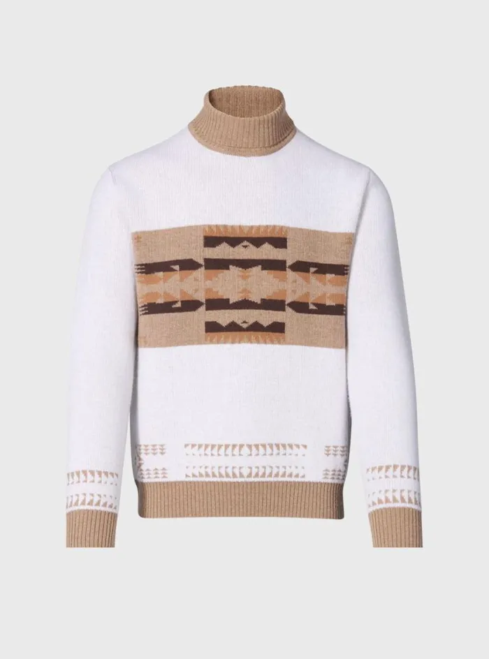 Men Paul Stuart Sweaters Cashmere and Wool Intarsia Turtleneck Sweater Creamtan Men Paul Stuart Sweaters Cashmere and Wool Intarsia Turtleneck Sweater Creamtan