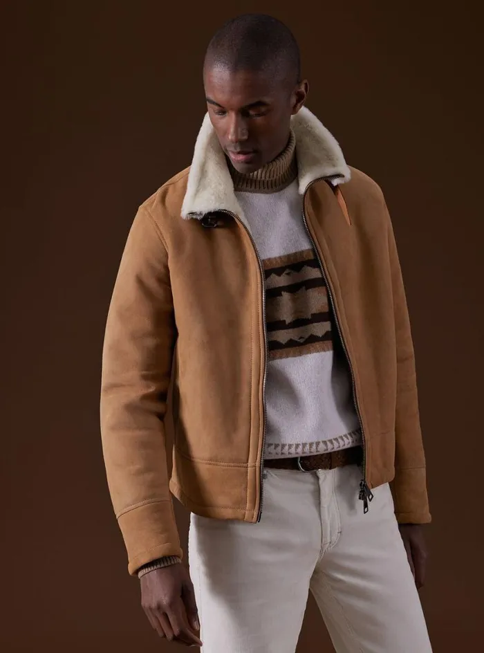 Men Paul Stuart Sweaters Cashmere and Wool Intarsia Turtleneck Sweater Creamtan