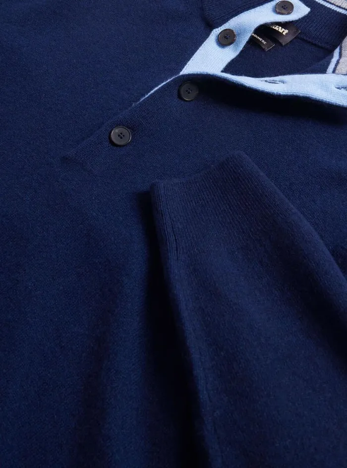 Men Paul Stuart Sweaters Cashmere Button Mock Neck Sweater Navy