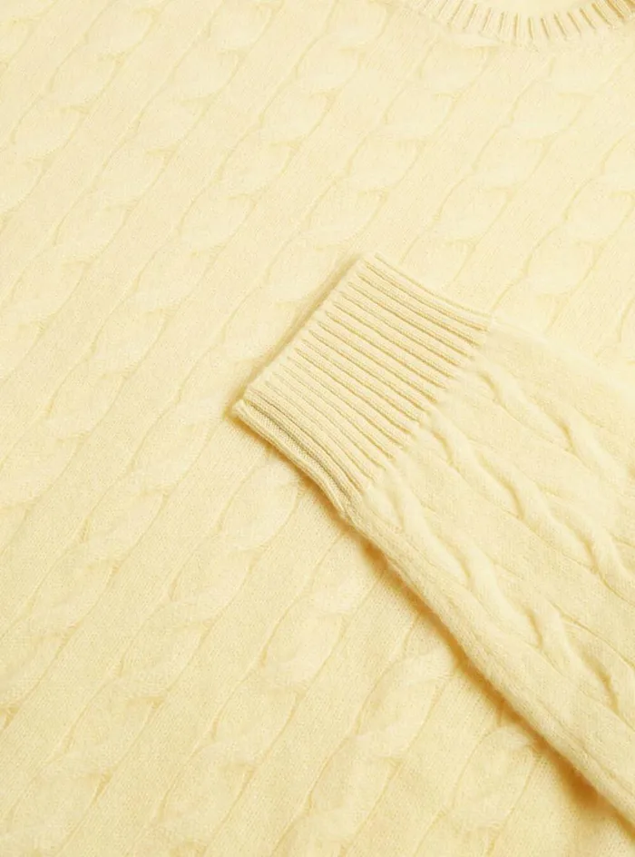 Men Paul Stuart Sweaters Cashmere Cable Crewneck Sweater Soft Yellow