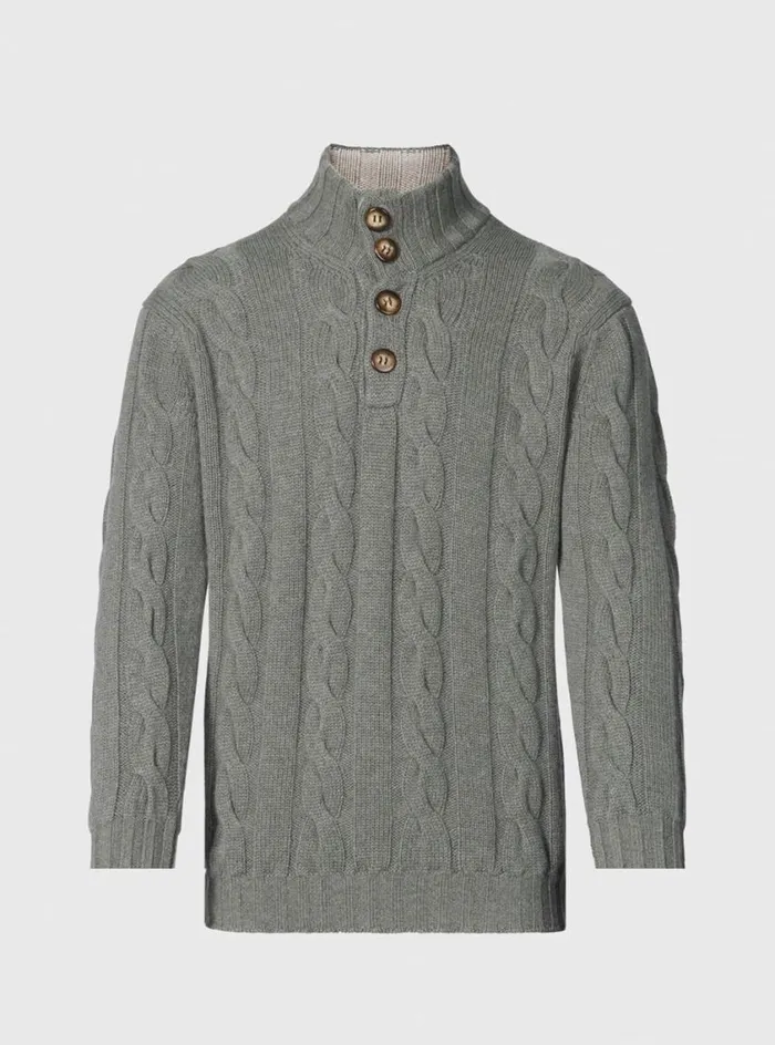 Men Paul Stuart Sweaters Cashmere Cable Mock Neck Sage