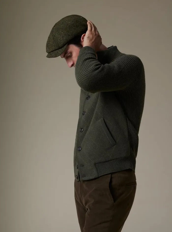 Men Paul Stuart Sweaters Cashmere Quilted Button Front Cardigan Loden