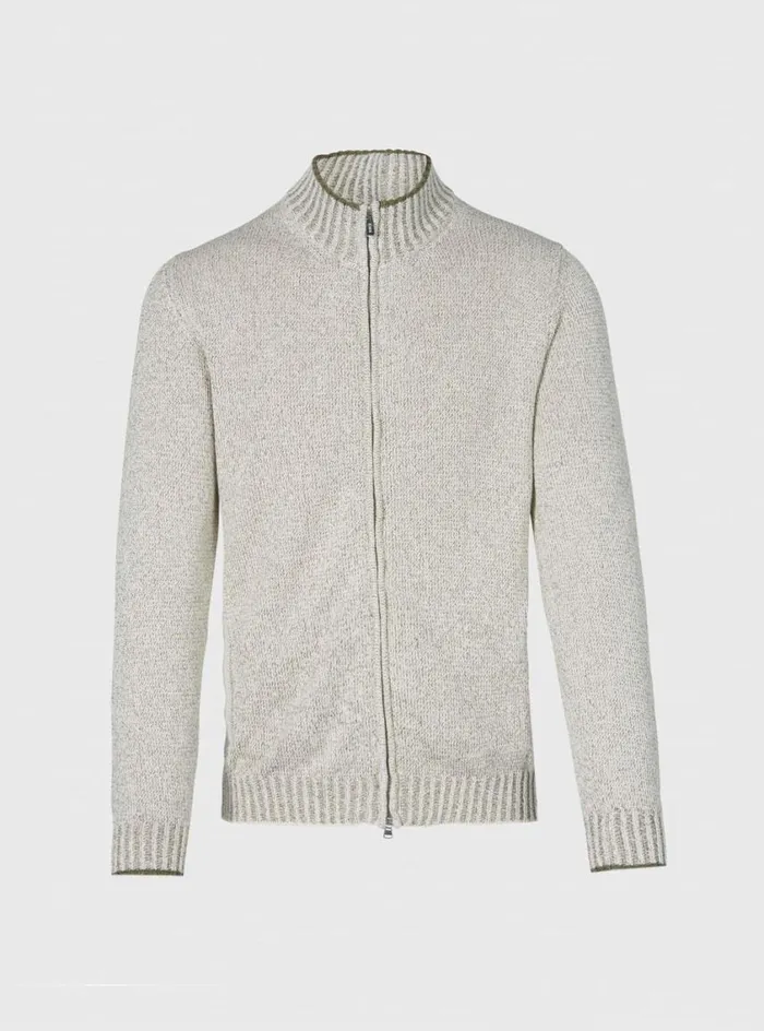 Men Paul Stuart Sweaters Cotton Moulin Zip Cardigan Dark Green