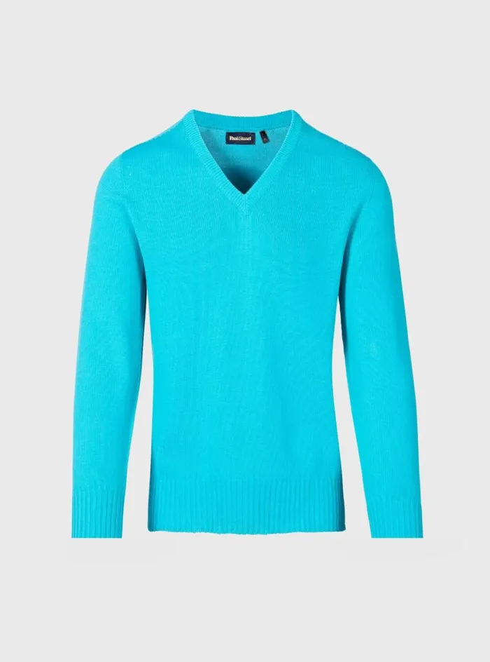 Men Paul Stuart Sweaters Cotton VNeck Sweater Turquoise