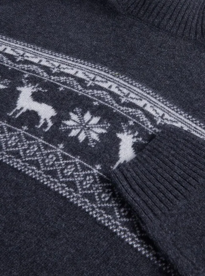 Men Paul Stuart Sweaters Reindeer and Snowflake Turtleneck Grey