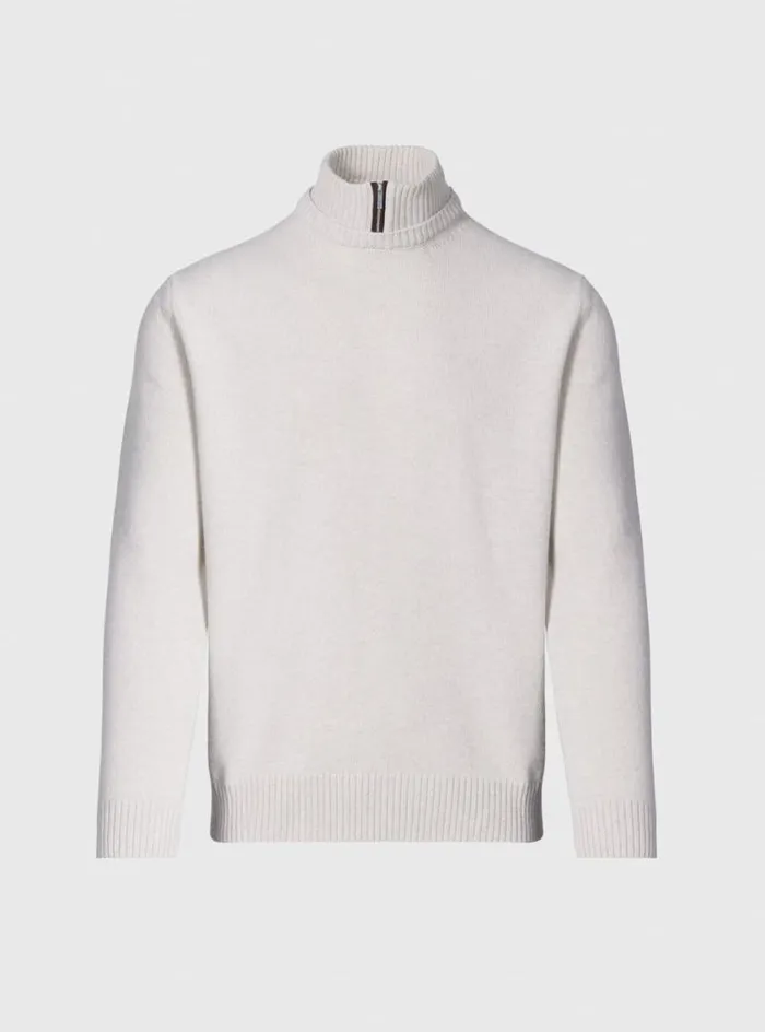 Men Paul Stuart Sweaters Wool and Cashmere Mock Neck Zip Sweater Cream