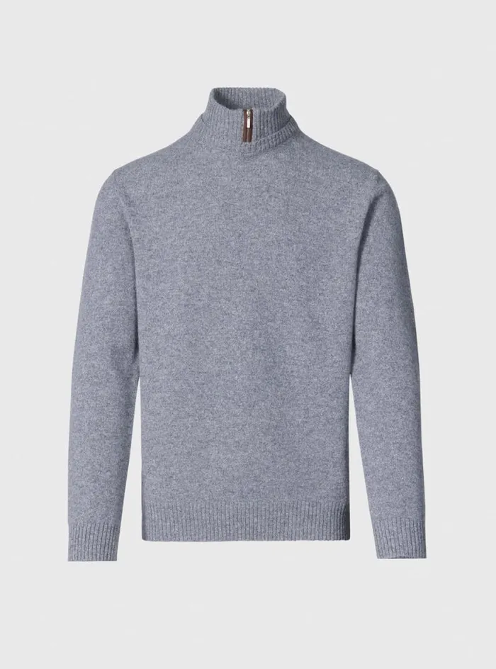 Men Paul Stuart Sweaters Wool and Cashmere Mock Neck Zip Sweater Grey