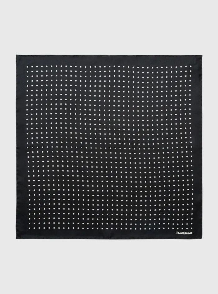 Men Paul Stuart Ties Printed Silk Dot Pocket Square Blackcream