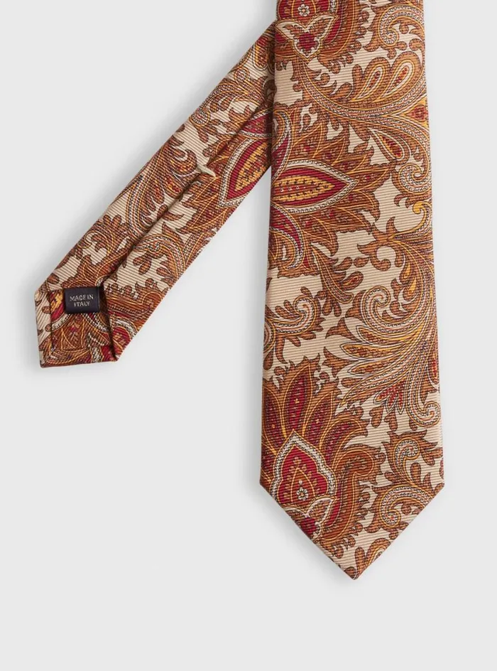 Men Paul Stuart Ties Printed Silk Paisley Tie Beige