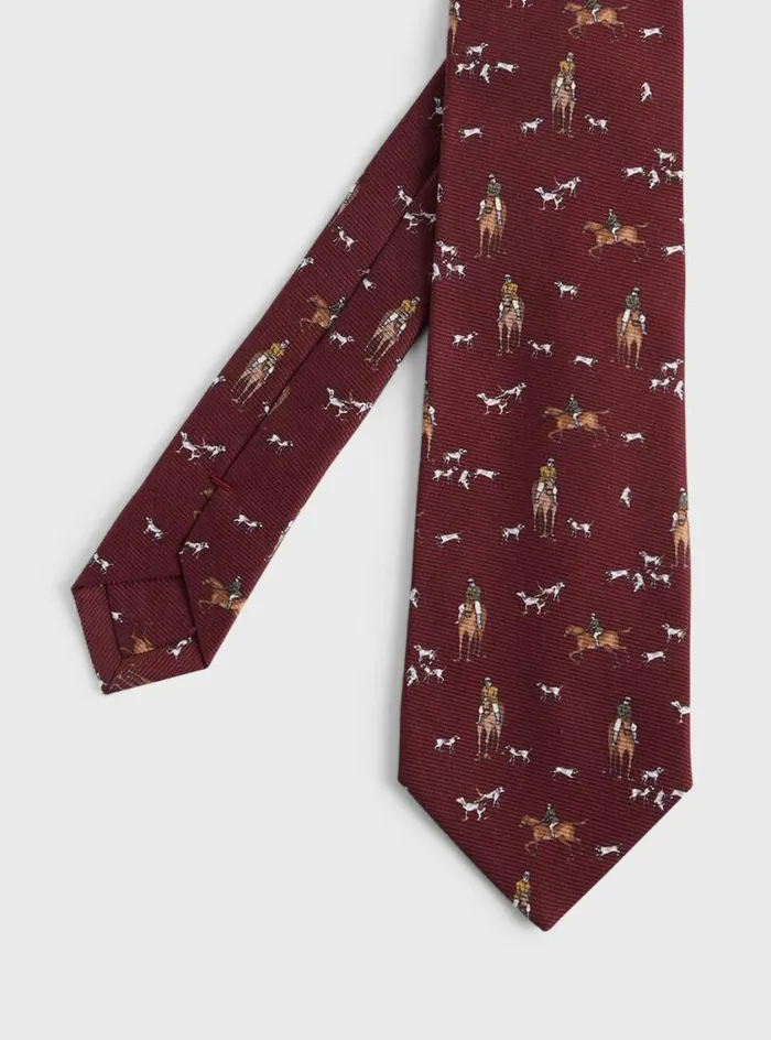 Men Paul Stuart Ties Printed Silk Riding Scene Tie Burgundy
