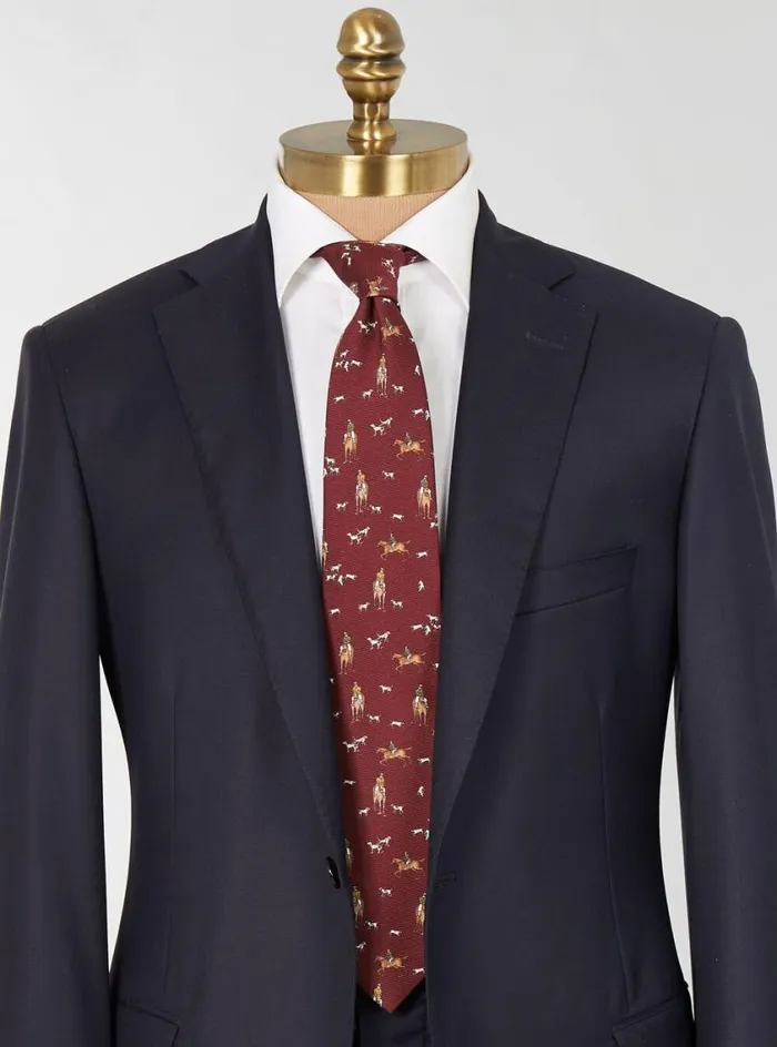 Men Paul Stuart Ties Printed Silk Riding Scene Tie Burgundy