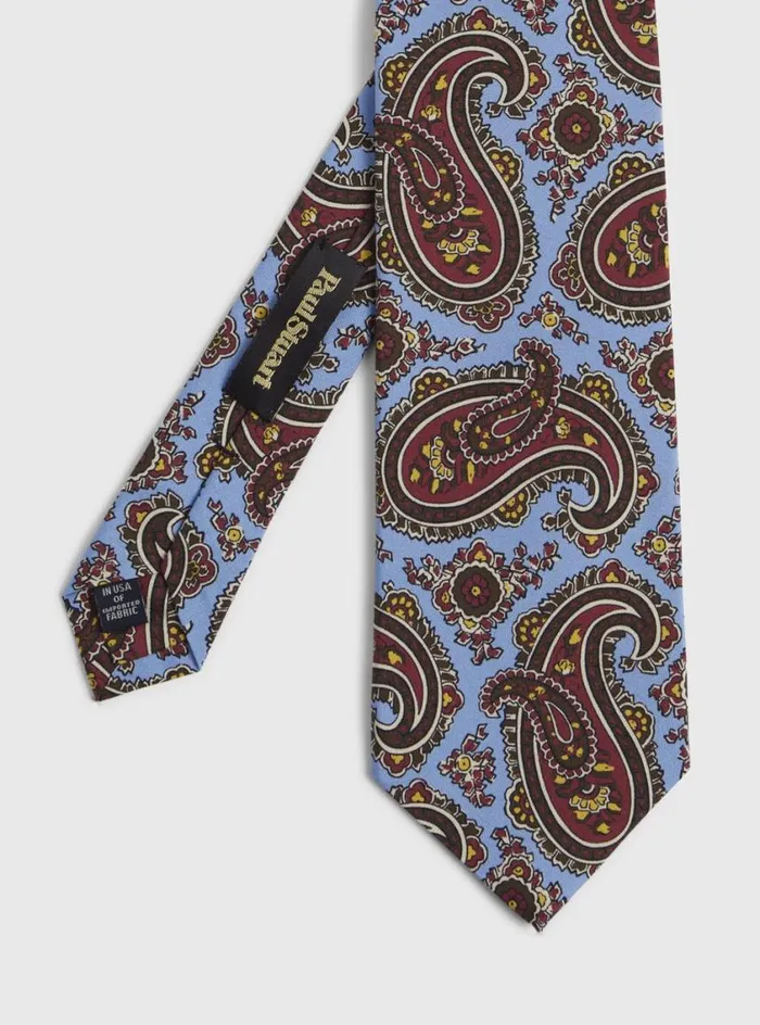 Men Paul Stuart Ties Printed Silk Summer Tossed Pine Tie Light Blue