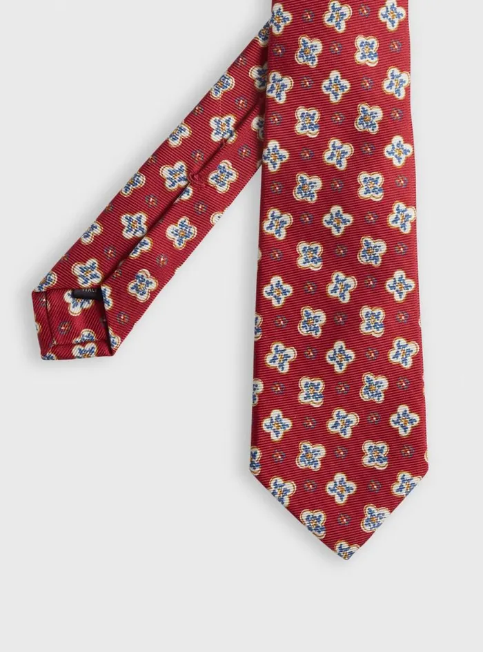 Men Paul Stuart Ties Printed Silk Tossed Floral Medallion Tie Red