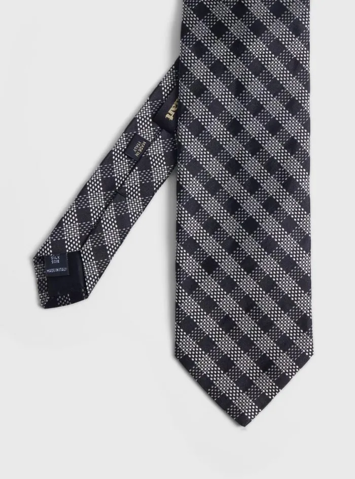 Men Paul Stuart Ties Silk Jacquard Check Tie Black