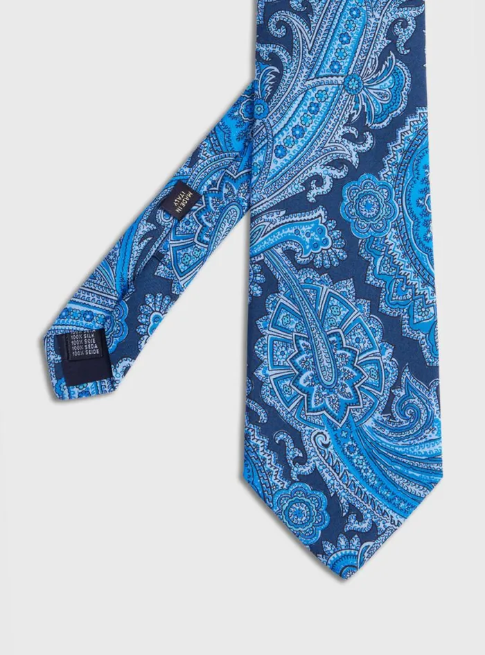 Men Paul Stuart Ties Silk Twill Paisley Print Tie Royal Blue