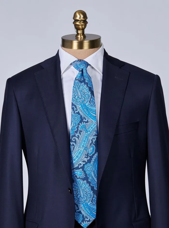 Men Paul Stuart Ties Silk Twill Paisley Print Tie Royal Blue