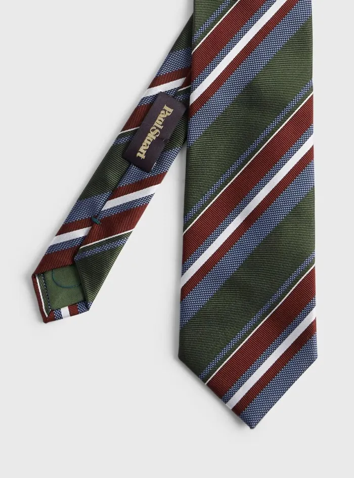 Men Paul Stuart Ties Woven Silk Jacquard Stripe Tie Green