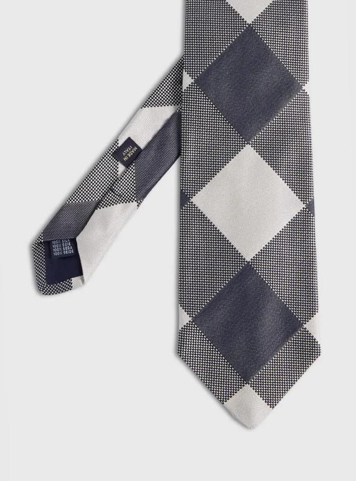 Men Paul Stuart Ties Woven Silk Oversized Check Tie Charcoal
