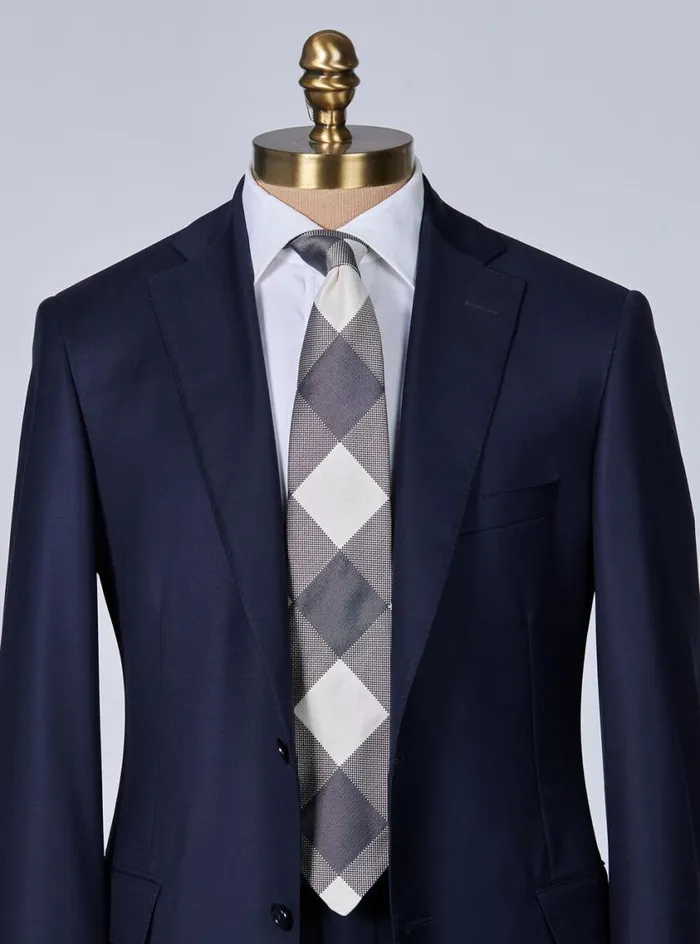 Men Paul Stuart Ties Woven Silk Oversized Check Tie Charcoal