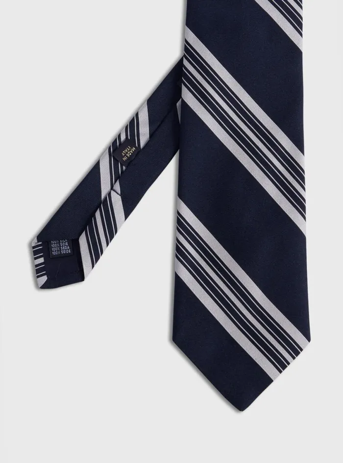Men Paul Stuart Ties Woven Silk Stripe Tie Navy