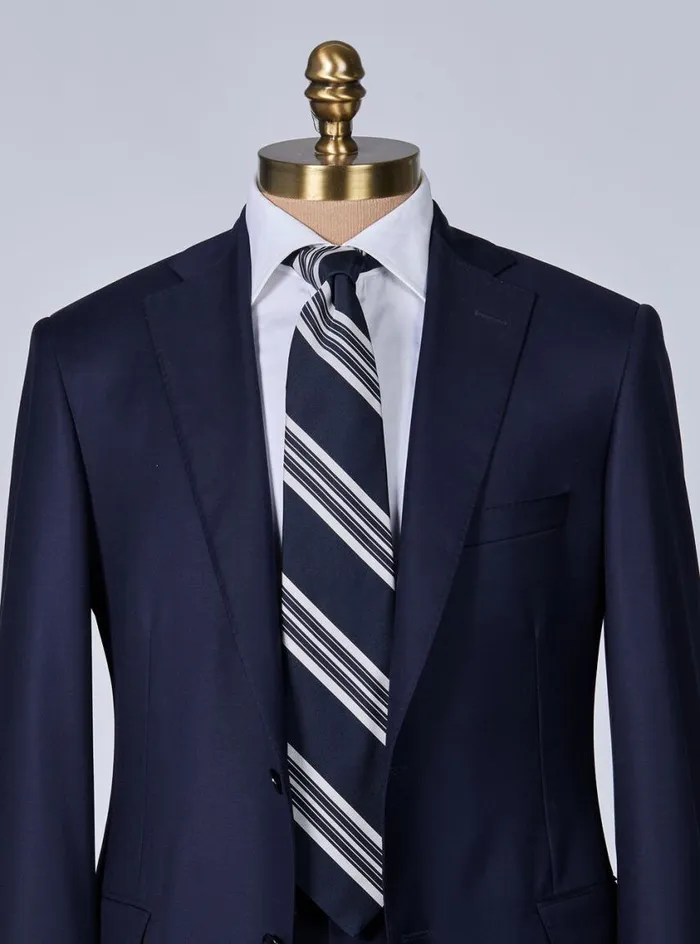 Men Paul Stuart Ties Woven Silk Stripe Tie Navy