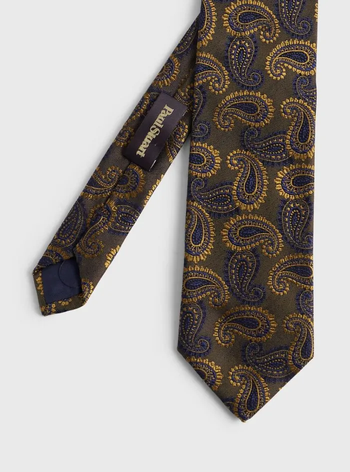 Men Paul Stuart Ties Woven Silk Two Tone Paisley Tie Gold