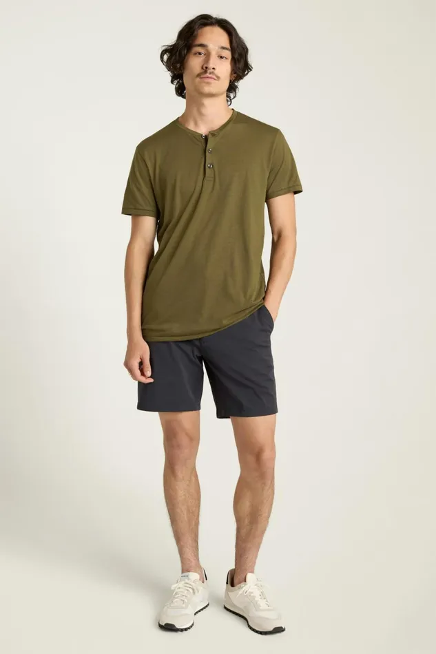 Men Pima Performance Short Sleeve Henley Dark Olive Green Bonobos Henleys