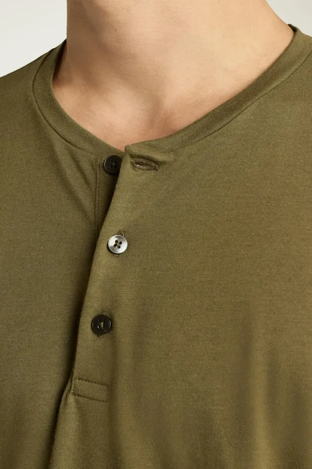 Men Pima Performance Short Sleeve Henley Dark Olive Green Bonobos Henleys
