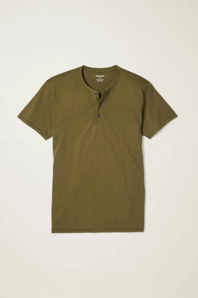Men Pima Performance Short Sleeve Henley Dark Olive Green Bonobos Henleys
