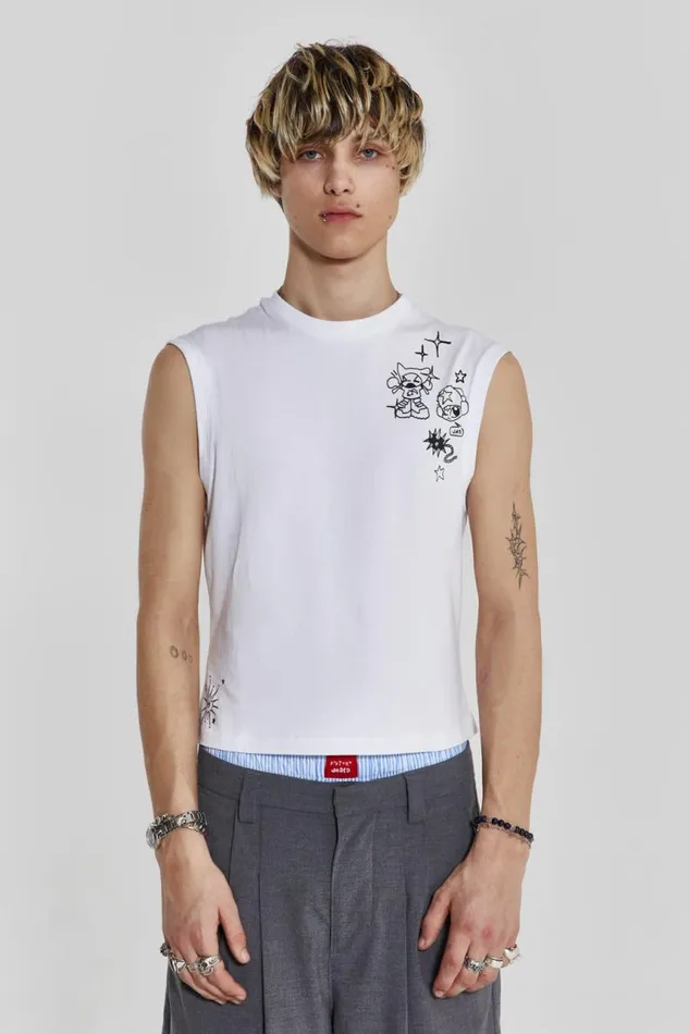 Men Poster Doodle Print Vest Jaded London TShirts and Vests